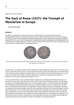 The Sack of Rome (1527): the Triumph of Mannerism in Europe