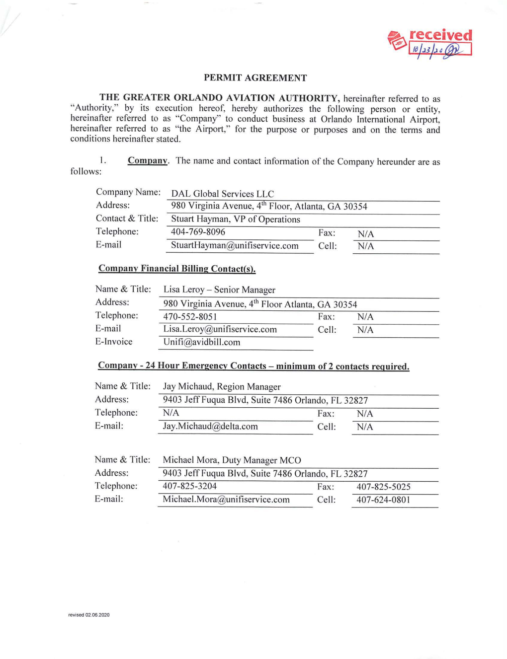 DAL Global Services Permit Agreement