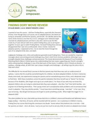 Finding Dory Movie Review by Ellen Singer , C.A.S.E