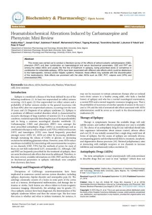 Heamatobiochemical Alterations Induced by Carbamazepine And