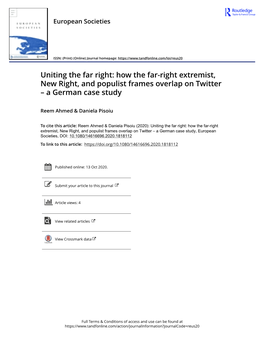 Uniting the Far Right: How the Far-Right Extremist, New Right, and Populist Frames Overlap on Twitter – a German Case Study