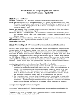 Placer Dome Case Study: Porgera Joint Venture Catherine Coumans – April 2002