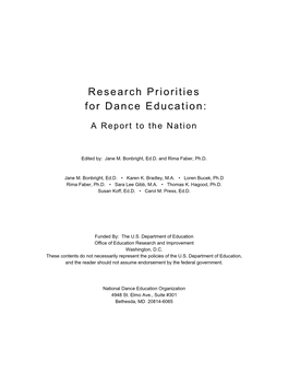 Research Priorities for Dance Education