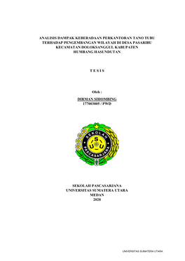 Analisis Dampak Keberadaan Perkantoran Tano Tubu Terhadap Pengembangan Wilayah Di Desa Pasaribu Kecamatan Doloksanggul Kabupaten Humbang Hasundutan