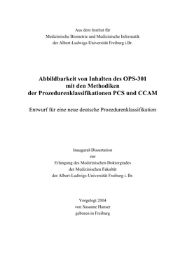 Abbildbarkeit Von Inhalten Des OPS-301 Mit Den Methodiken Der Prozedurenklassifikationen PCS Und CCAM