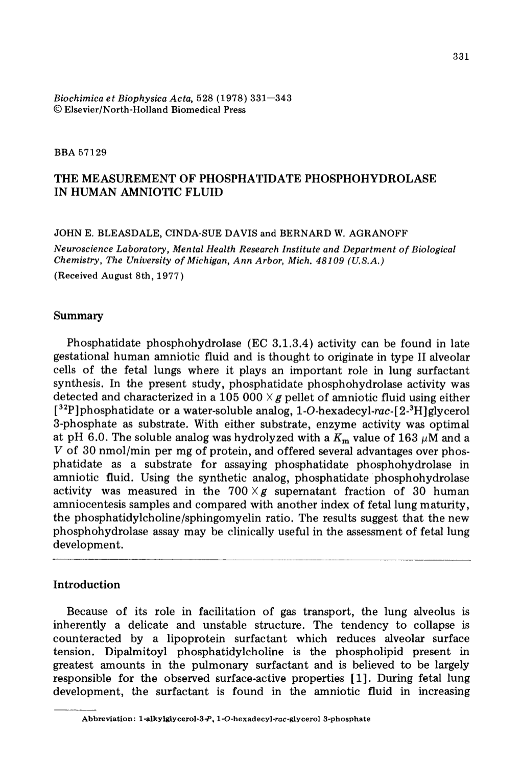 Phosphatidate Phosphohydrolase in Human Amniotic Fluid