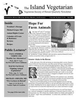 The Island Vegetarian Vegetarian Society of Hawaii Quarterly Newsletter