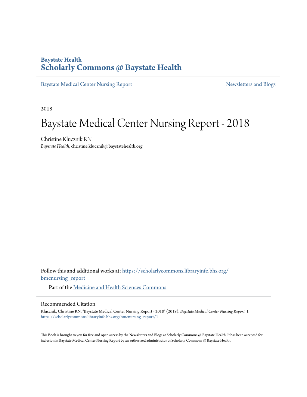 Baystate Medical Center Nursing Report Newsletters and Blogs