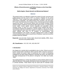 Effects of Socio-Economic and Political Factors on the Crime Rate in Pakistan