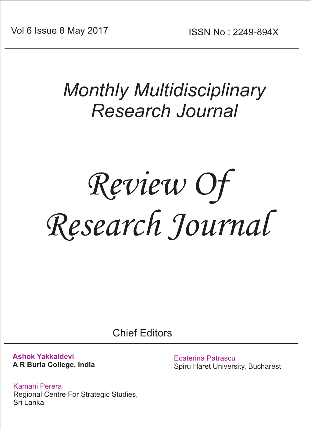 Monthly Multidisciplinary Research Journal