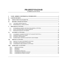 Pradeep Haldar Curriculum Vitae