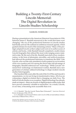 Century Lincoln Memorial: the Digital Revolution in Lincoln Studies Scholarship