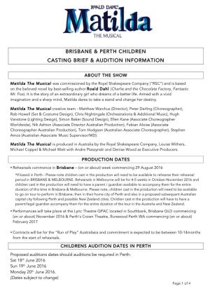 Perth Children Casting Brief & Audition Information