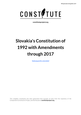 Slovakia's Constitution of 1992 with Amendments Through 2017