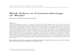 Work Ethos Or Counter-Ideology of Work? Danuta Walczak-Duraj*