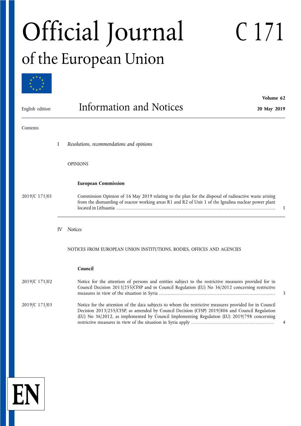 Official Journal C 171 of the European Union