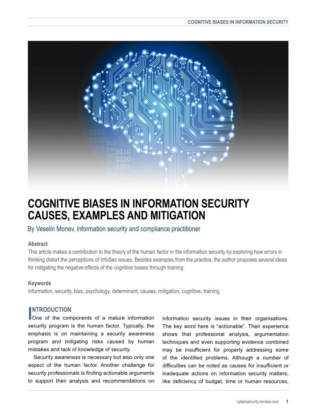 COGNITIVE BIASES in INFORMATION SECURITY CAUSES, EXAMPLES and MITIGATION by Veselin Monev, Information Security and Compliance Practitioner