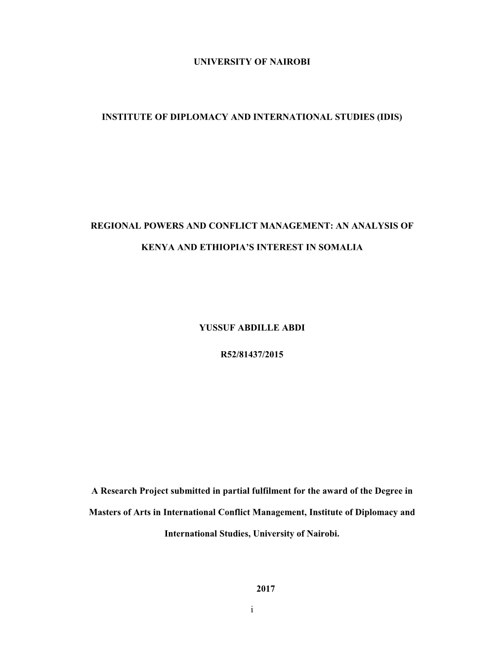 An Analysis of Kenya and Ethiopia's Interest in Somalia