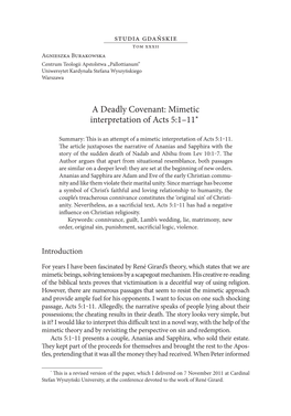 A Deadly Covenant: Mimetic Interpretation of Acts 5:1–11*1