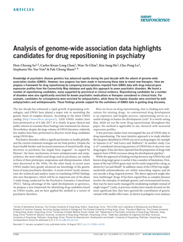 Analysis of Genome-Wide Association Data Highlights Candidates for Drug Repositioning in Psychiatry