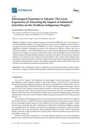 Ethnological Expertise in Yakutia: the Local Experience of Assessing the Impact of Industrial Activities on the Northern Indigenous Peoples