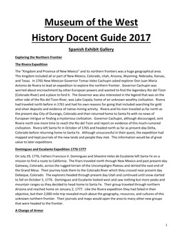 Museum of the West History Docent Guide 2017 Spanish Exhibit Gallery