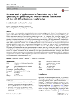 Moderate Levels of Glyphosate and Its Formulations Vary in Their Cytotoxicity