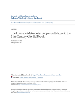 The Humane Metropolis: People and Nature in the 21St-Century City