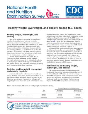 National Health and Nutrition Examination Survey Obesity Should Be Based on the Amount of Excess Body Fat at (NHANES) and Previous Health Examination Surveys