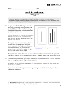 Commonlit | Asch Experiment