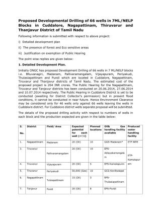 Proposed Developmental Drilling of 66 Wells in 7ML/NELP Blocks in Cuddalore, Nagapattinam, Thiruvarur and Thanjavur District of Tamil Nadu