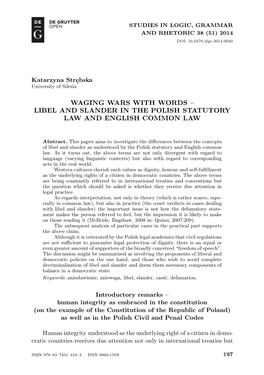 Libel and Slander in the Polish Statutory Law and English Common Law