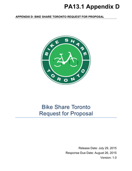 Bike Share Toronto Request for Proposal