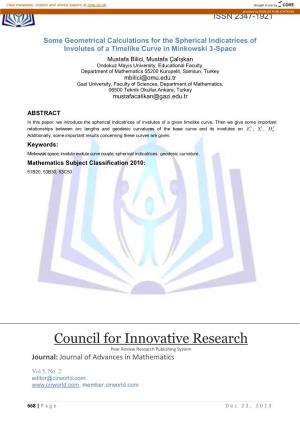 Council for Innovative Research Peer Review Research Publishing System Journal: Journal of Advances in Mathematics