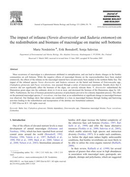 Nereis Diversicolor and Saduria Entomon)On the Redistribution and Biomass of Macroalgae on Marine Soft Bottoms