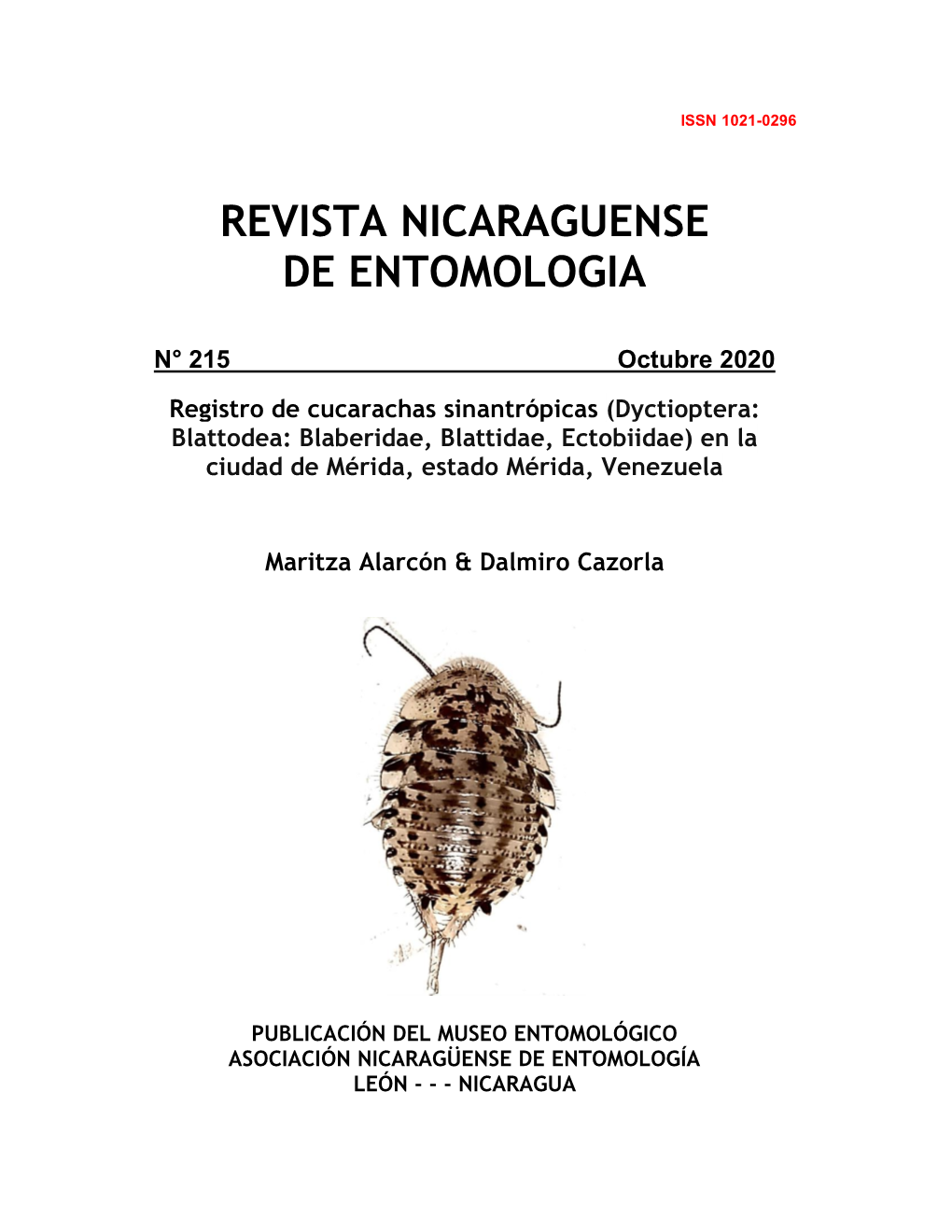 Registro De Cucarachas Sinantropicas