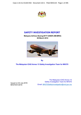 SAFETY INVESTIGATION REPORT Malaysia Airlines Boeing B777-200ER (9M-MRO) 08 March 2014