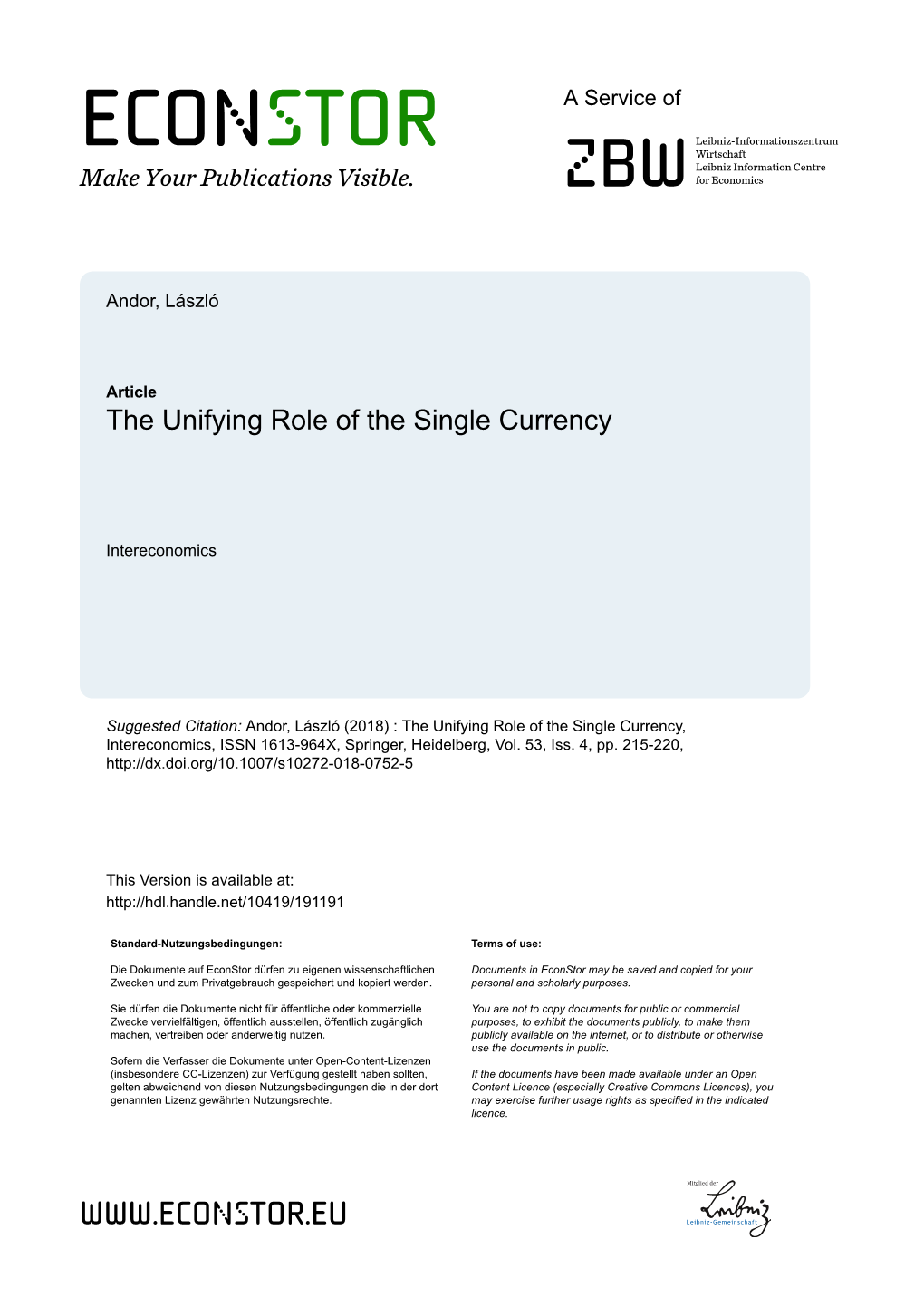 The Unifying Role of the Single Currency