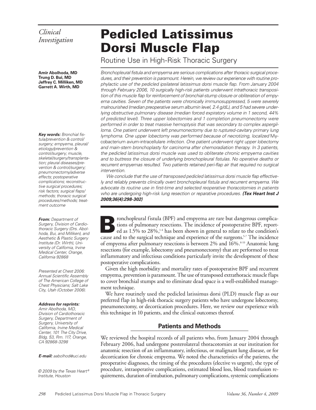 Pedicled Latissimus Dorsi Muscle Flap Routine Use in High-Risk Thoracic Surgery