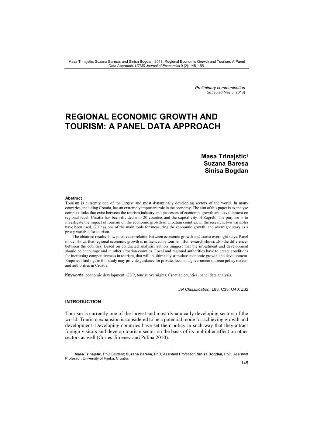 Regional Economic Growth and Tourism: a Panel Data Approach