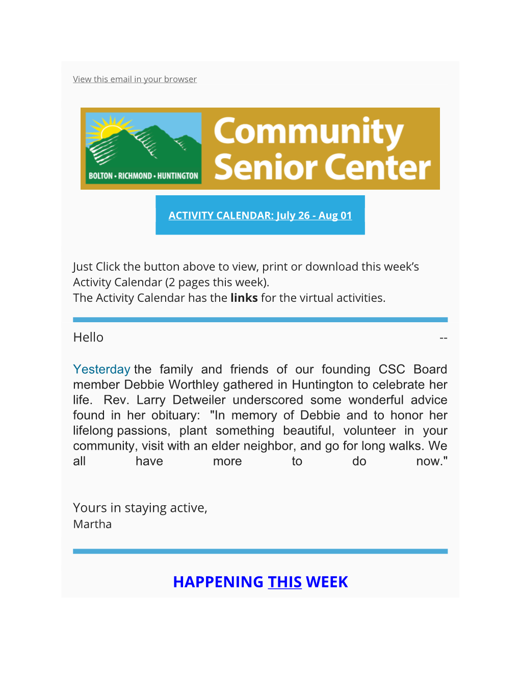 CSC Activities Newsletter July 26 2021