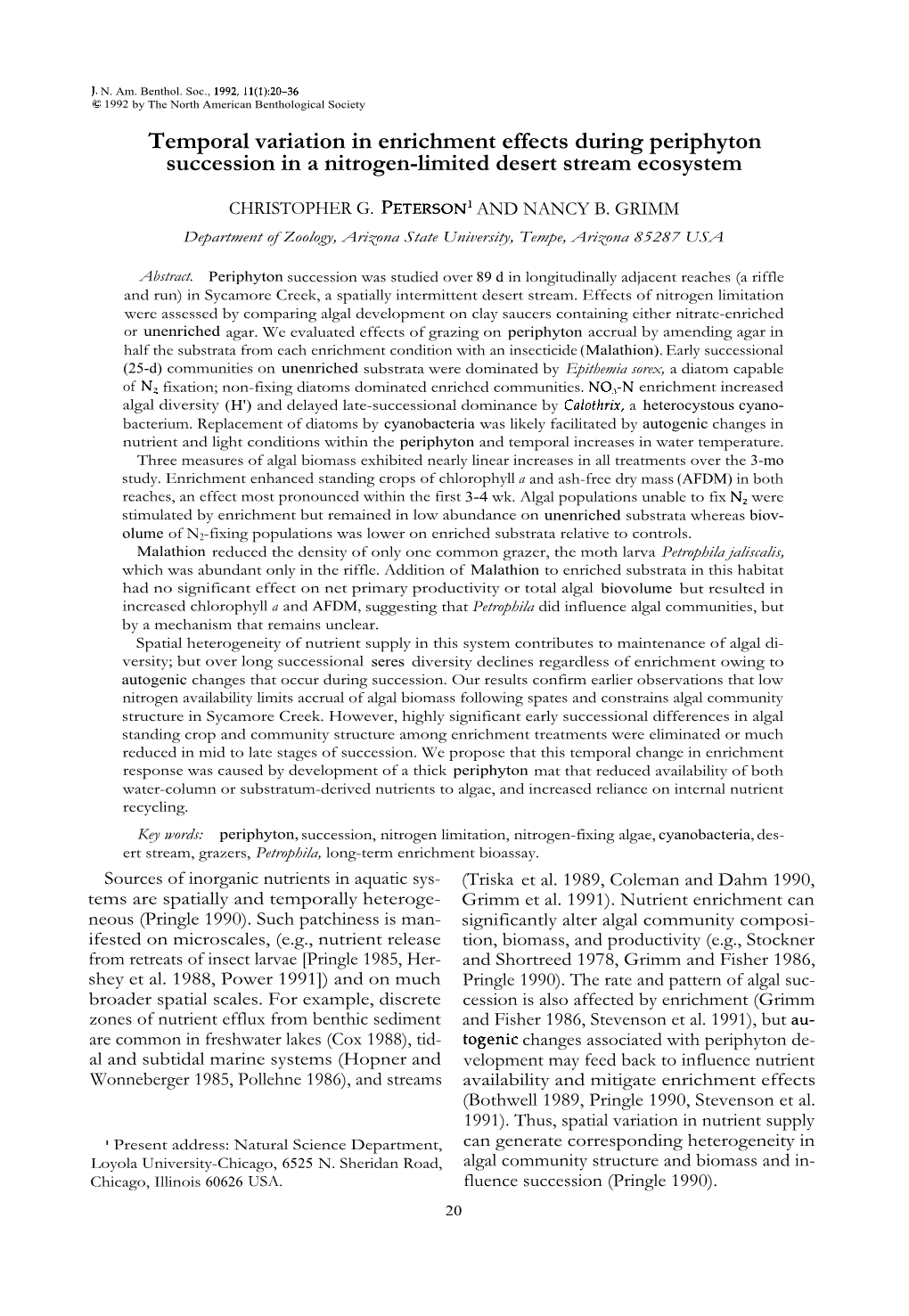 Temporal Variation in Enrichment Effects During Periphyton Succession in a Nitrogen-Limited Desert Stream Ecosystem