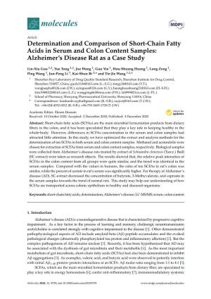Determination and Comparison of Short-Chain Fatty Acids in Serum and Colon Content Samples: Alzheimer’S Disease Rat As a Case Study