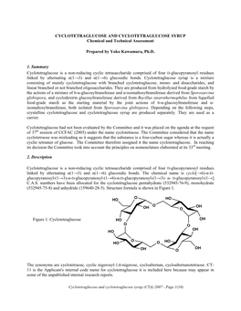 CYCLOTETRAGLUCOSE and CYCLOTETRAGLUCOSE SYRUP Chemical and Technical Assessment