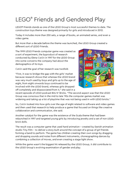 LEGO Friends and Gendered Play