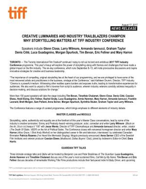 News Release. Creative Luminaries and Industry