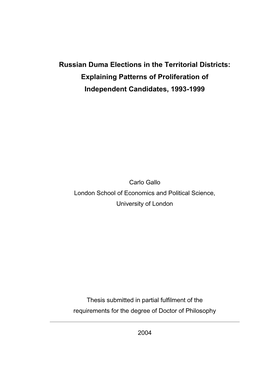 Russian Duma Elections in the Territorial Districts: Explaining Patterns of Proliferation of Independent Candidates, 1993-1999