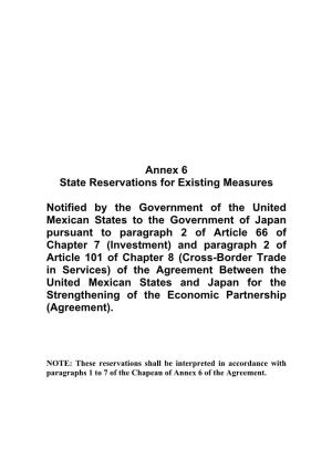 Annex 6 State Reservations for Existing Measures Notified by The