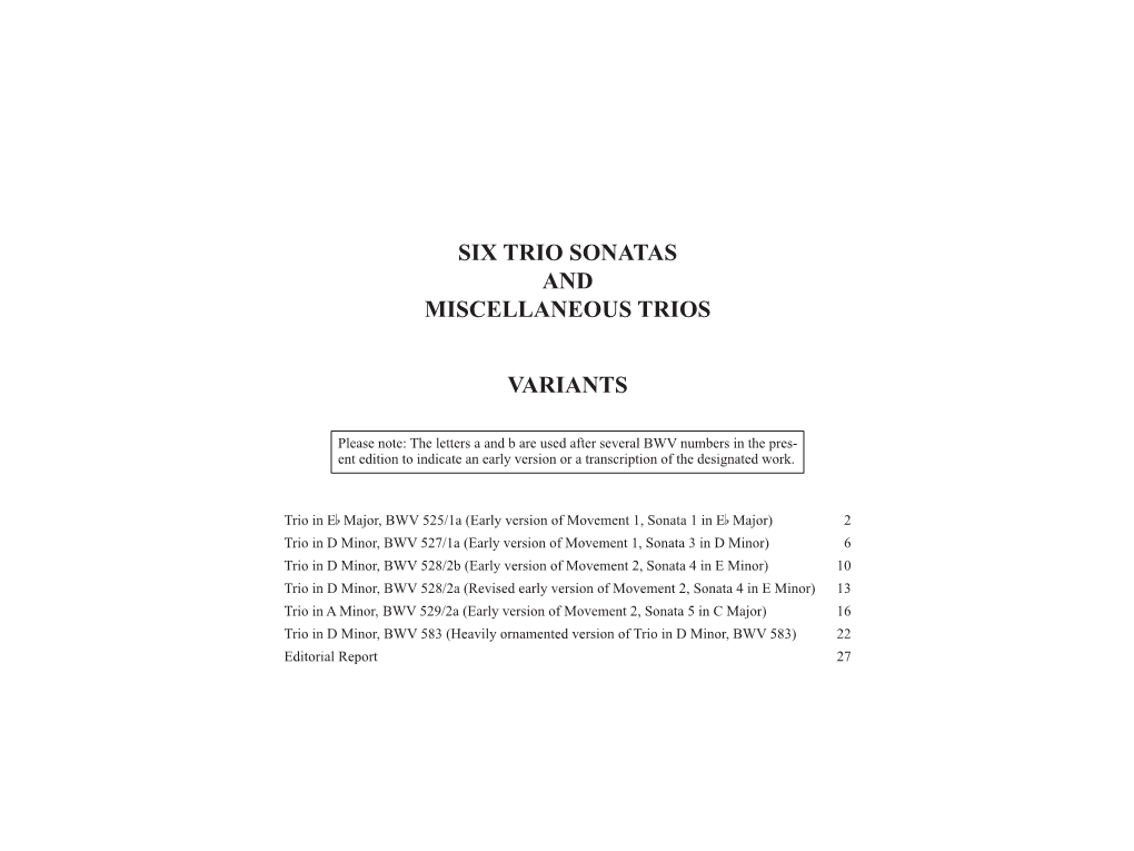 Six Trio Sonatas and Miscellaneous Trios Variants