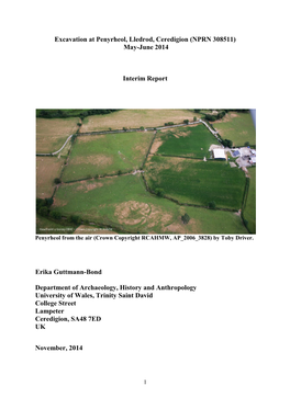 Excavation at Penyrheol, Lledrod, Ceredigion (NPRN 308511) May-June 2014 Interim Report Erika Guttmann-Bond Department of Archa
